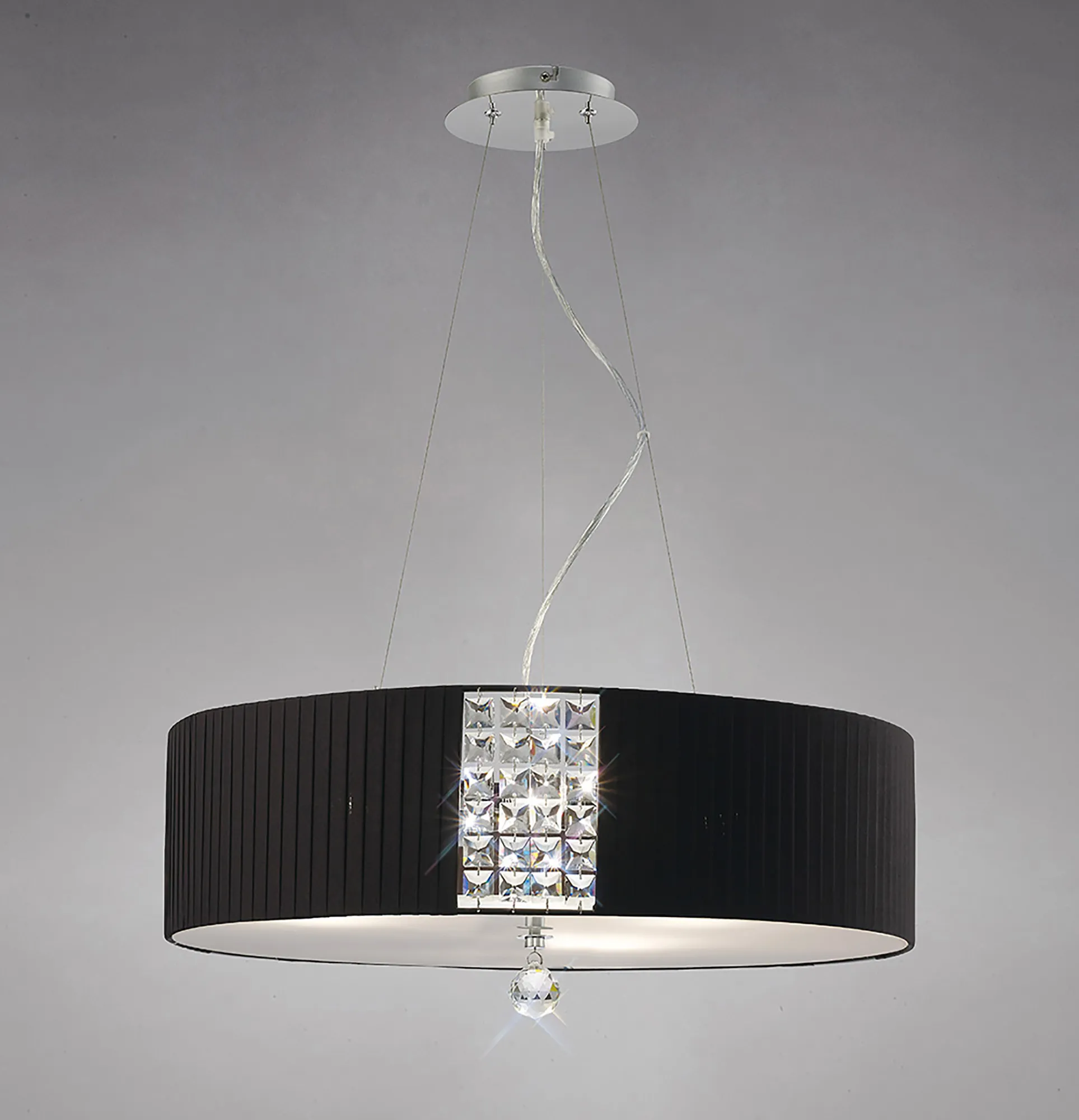 Evelyn Polished Chrome-Black Crystal Ceiling Lights Diyas Shaded Crystal Fittings